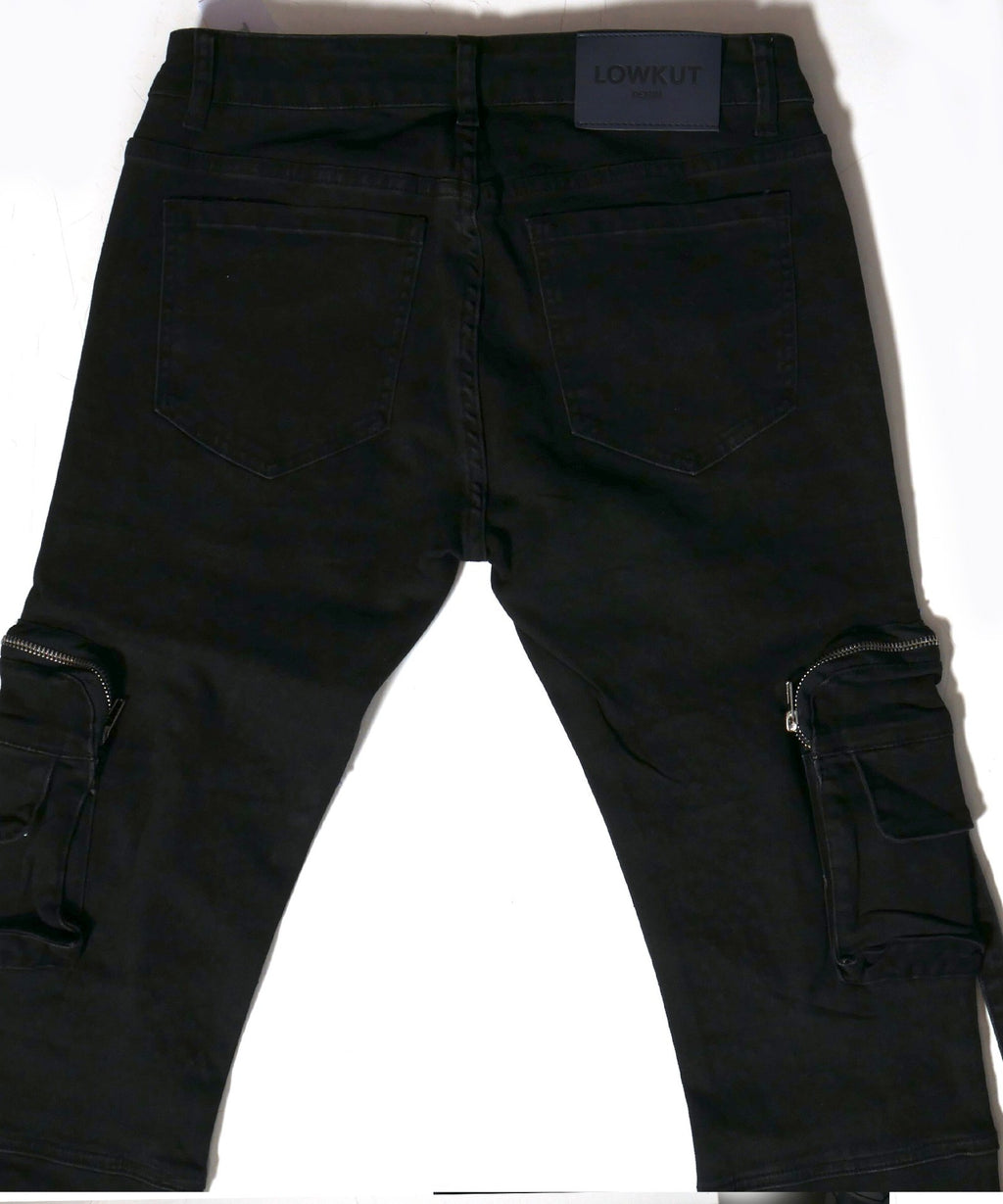 Zip Pockets Crystal Jeans Black