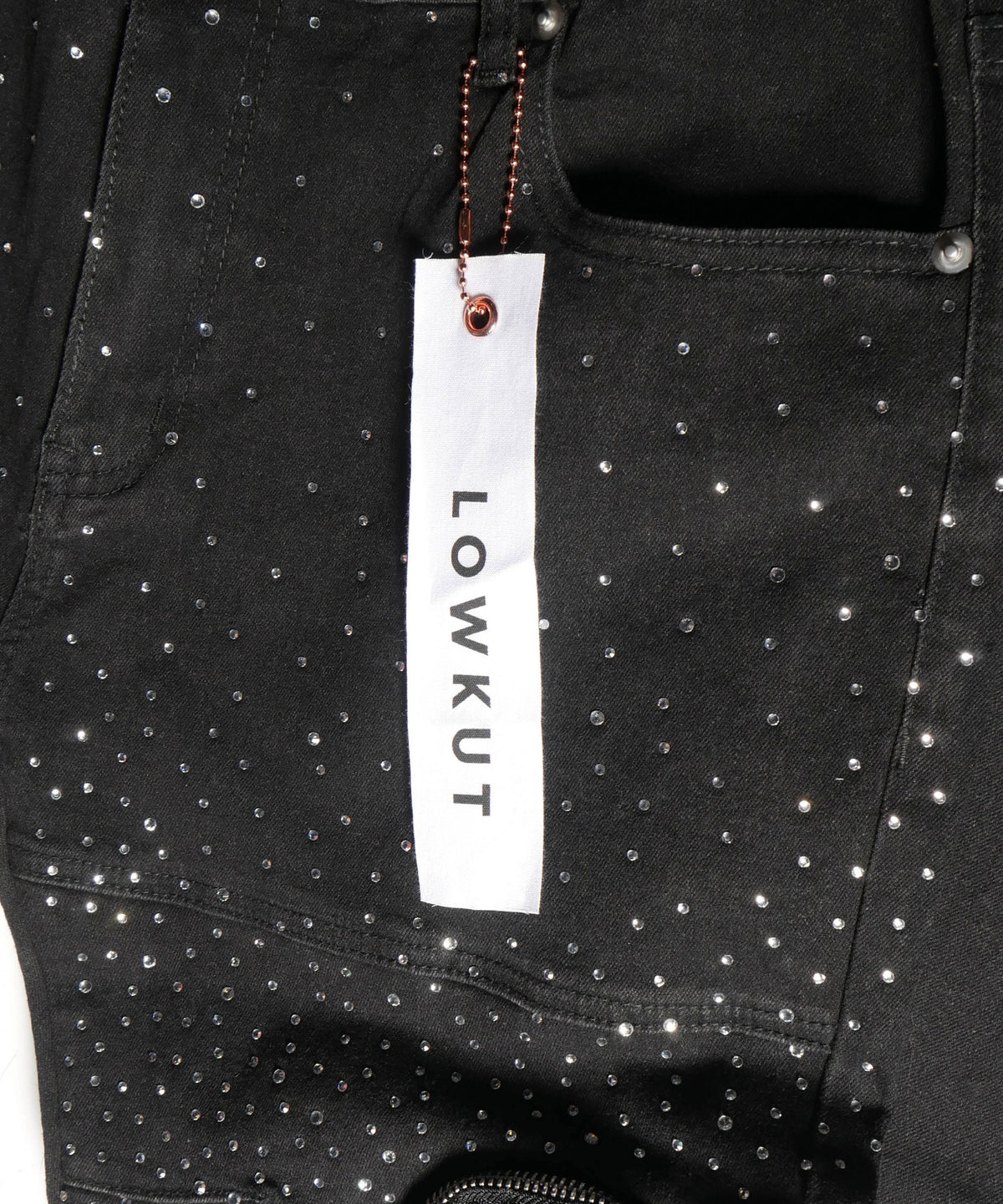 Zip Pockets Crystal Jeans Black