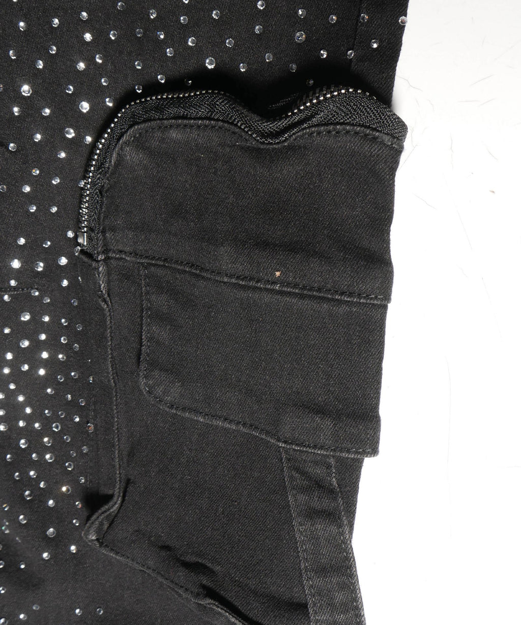 Zip Pockets Crystal Jeans Black
