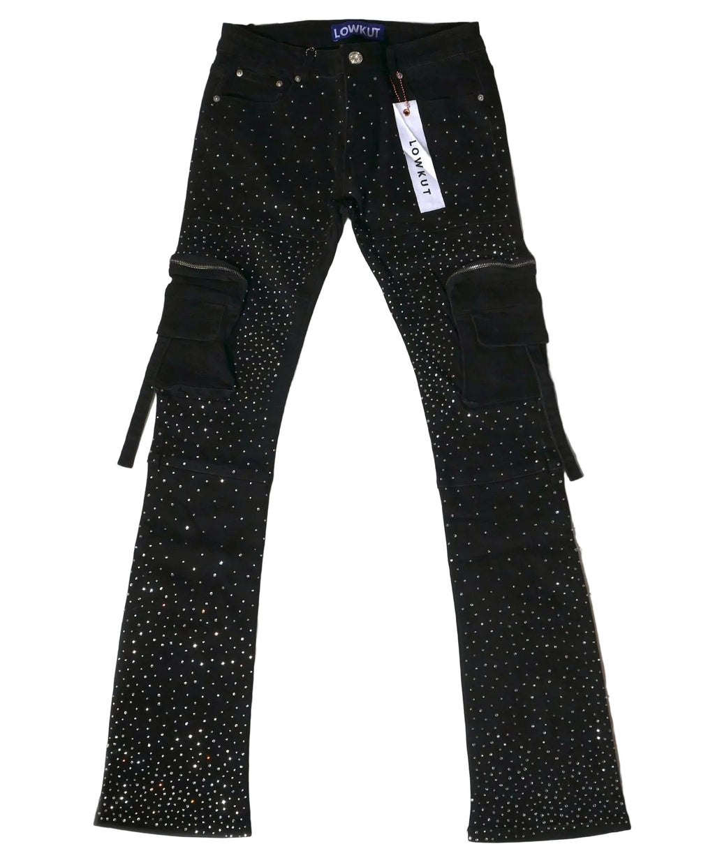 Zip Pockets Crystal Jeans Black