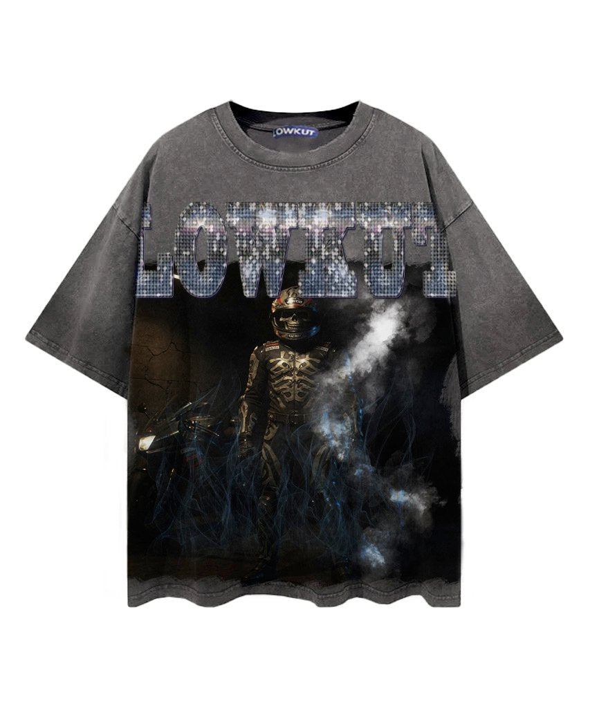 Biker Crystal Tee Charcoal Wash