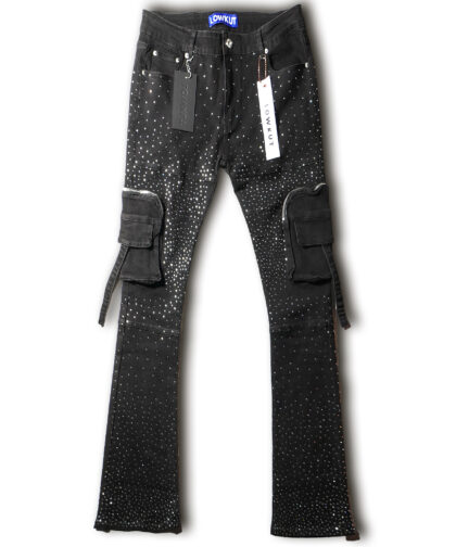 Zip Pockets Crystal Jeans Black