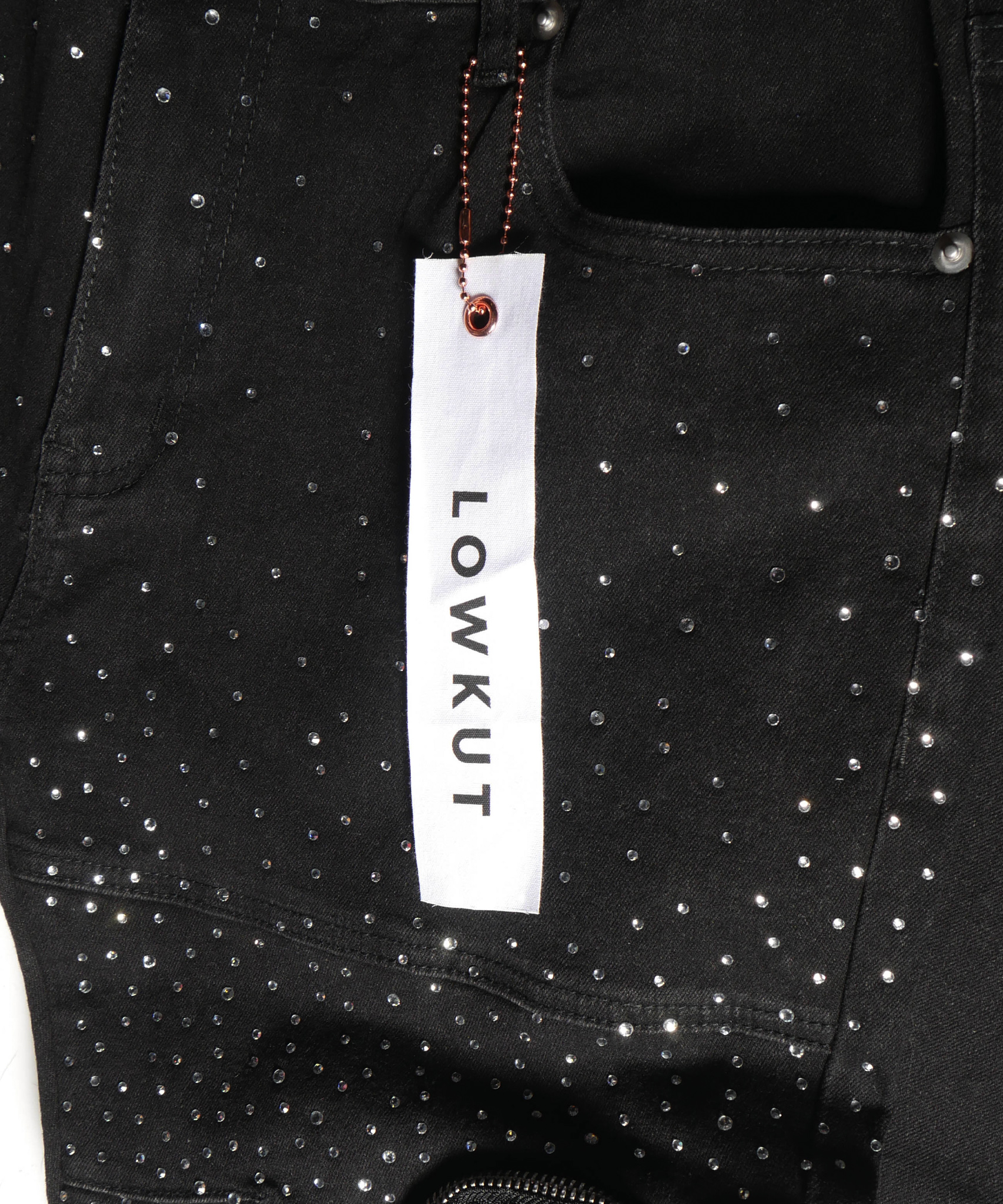 Zip Pockets Crystal Jeans Black - Image 4