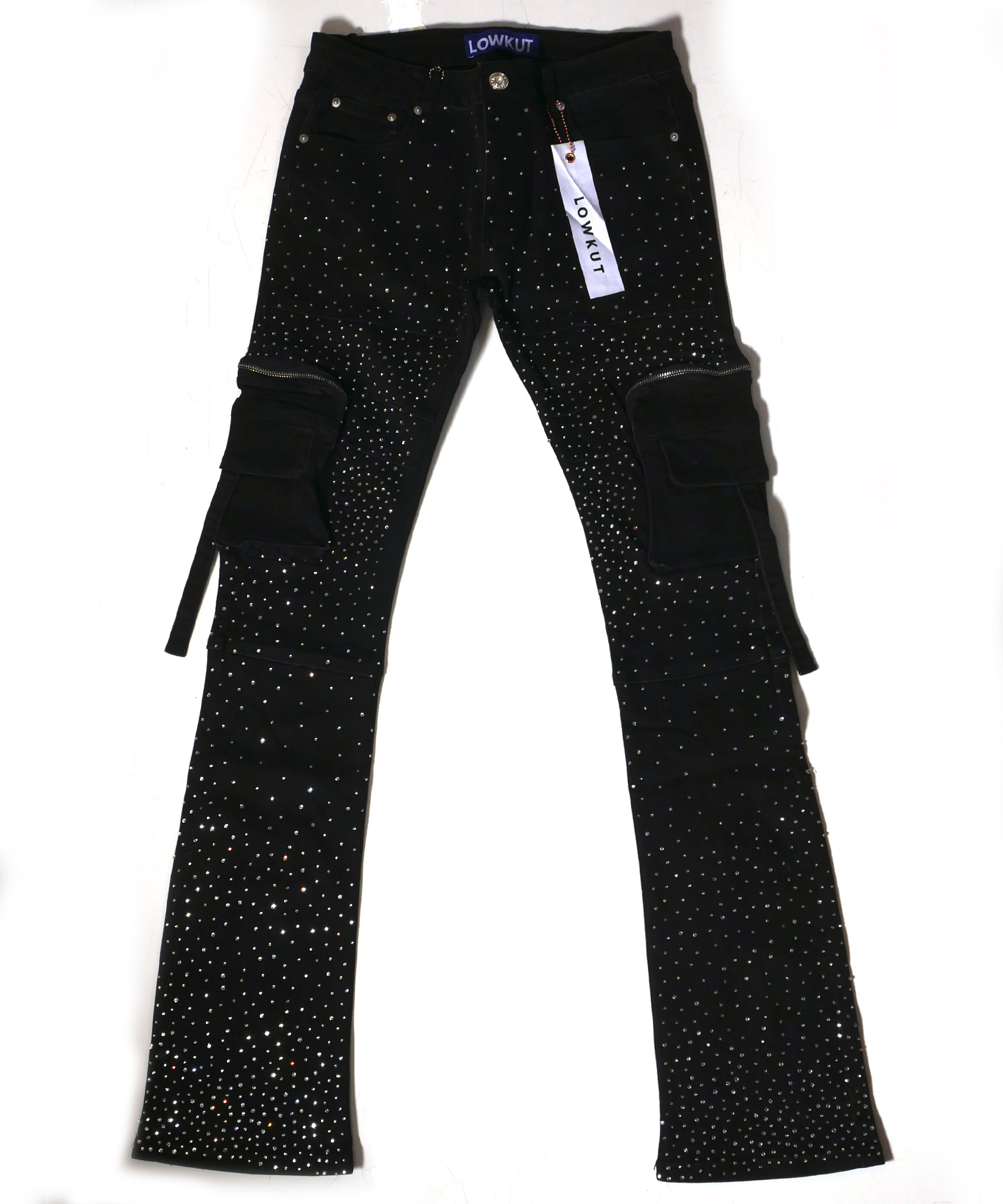 Zip Pockets Crystal Jeans Black - Image 7