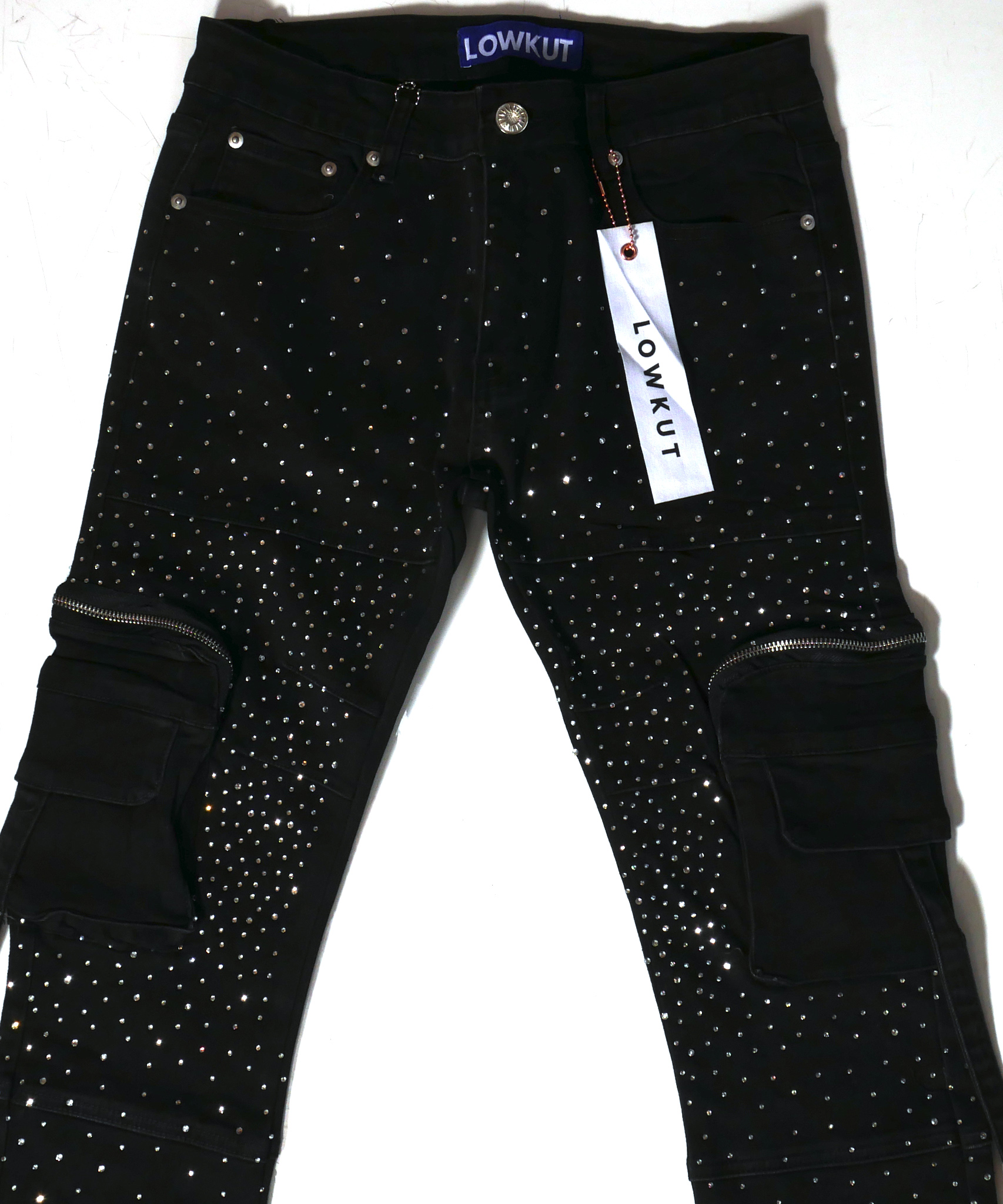 Zip Pockets Crystal Jeans Black - Image 8